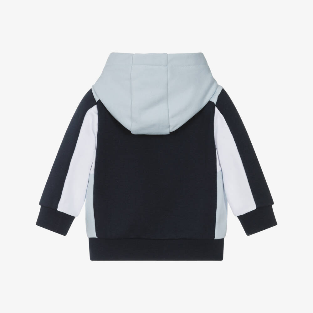 BOSS-Boys Blue Cotton Colourblock Zip-Up Top | Childrensalon Outlet