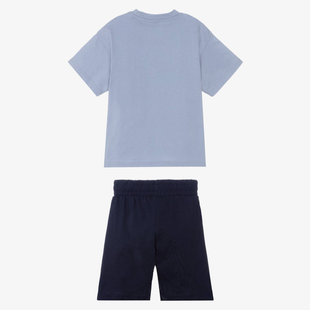 BOSS-Boys Blue Cotton Jersey Bermuda Shorts Set with Logo | Childrensalon Outlet
