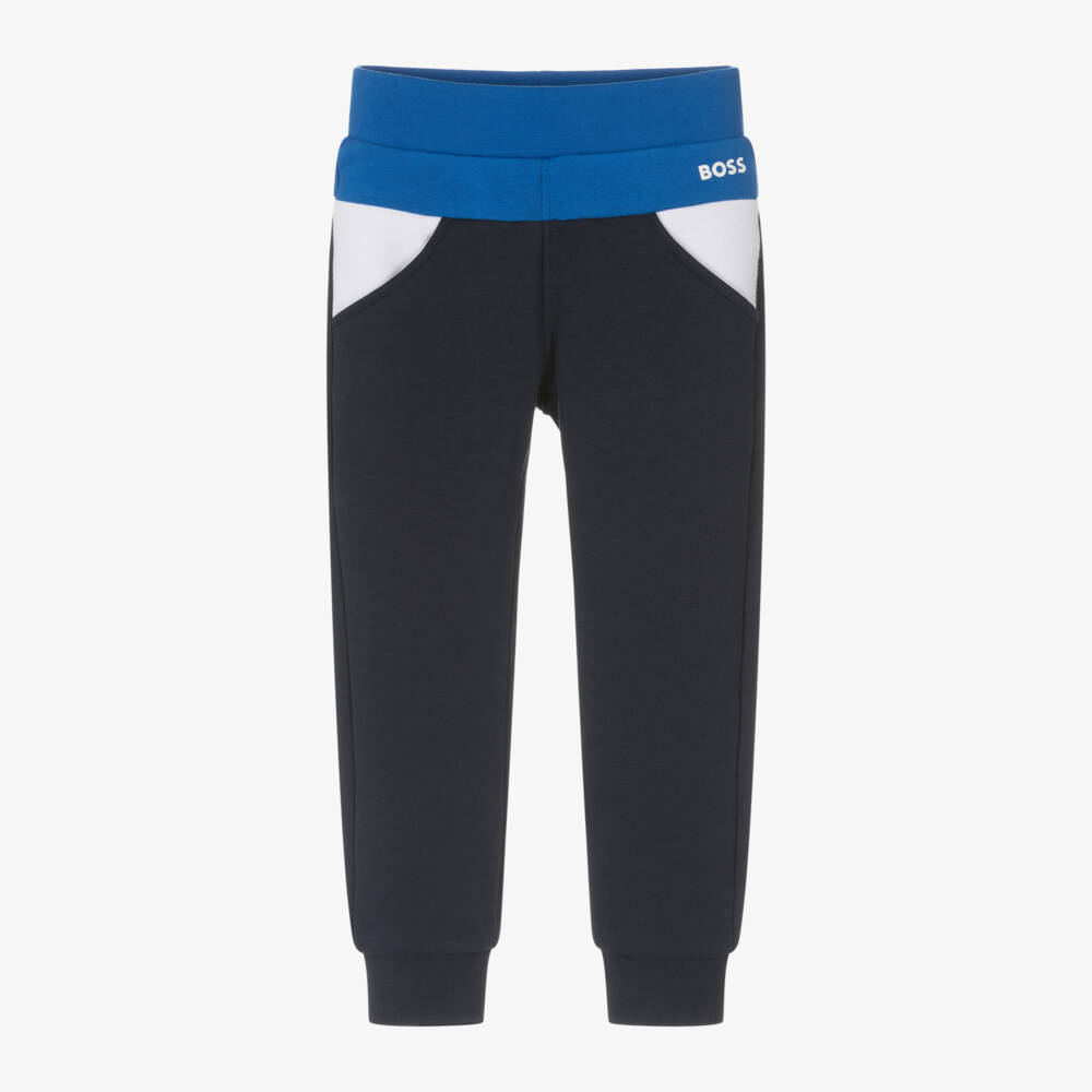 BOSS-Boys Blue Cotton Jersey Joggers | Childrensalon Outlet
