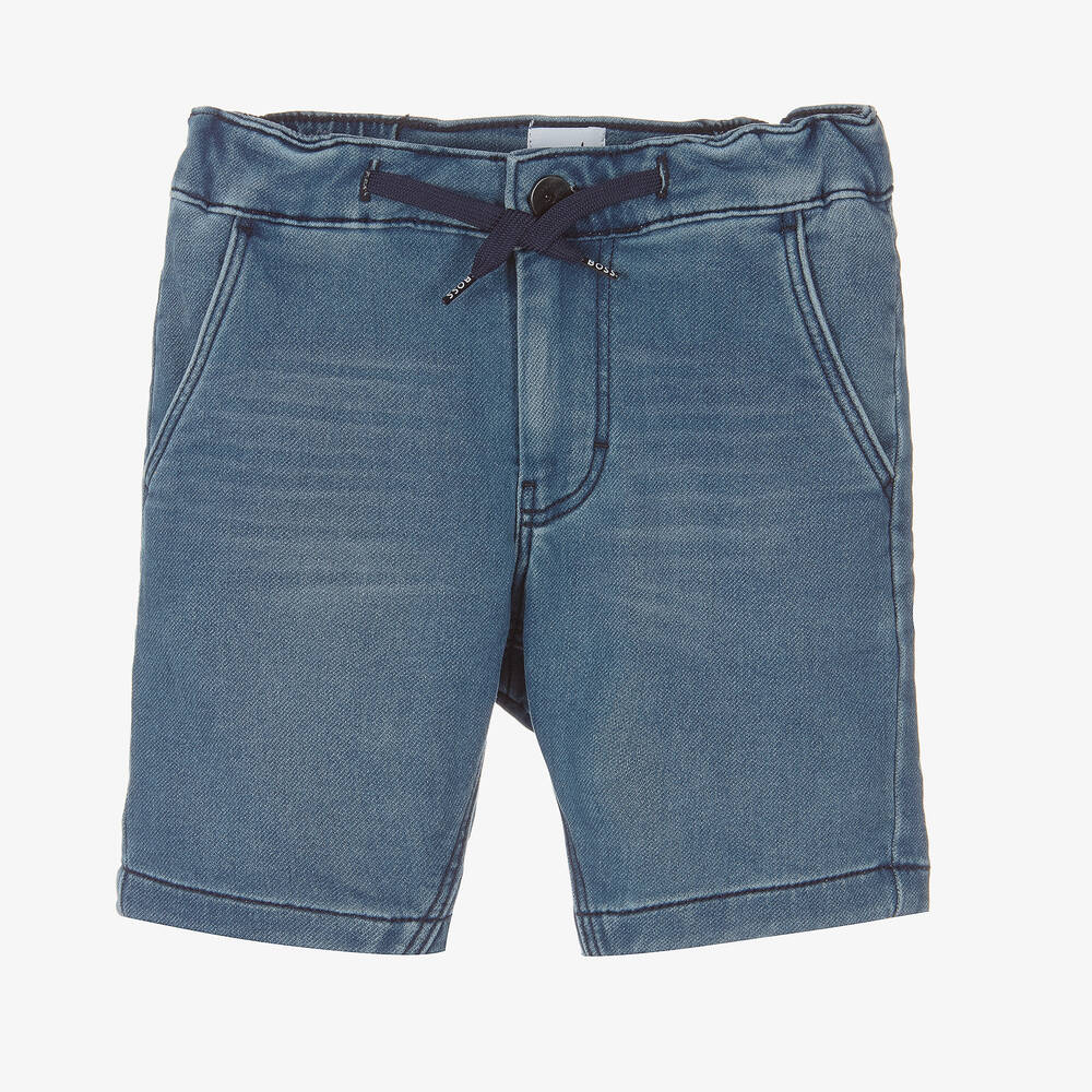 BOSS - Boys Blue Cotton Jersey Shorts | Childrensalon
