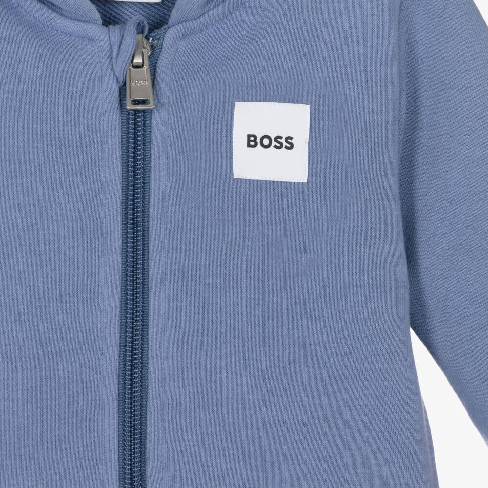 BOSS-Boys Blue Cotton Jersey Zip-Up Hooded Top | Childrensalon Outlet