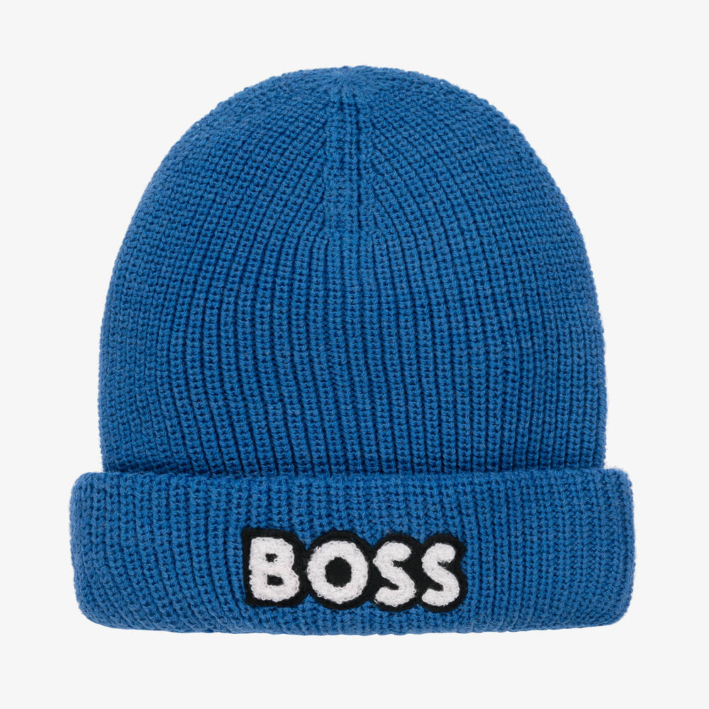 BOSS - Blaue Baumwollstrick-Beanie | Childrensalon