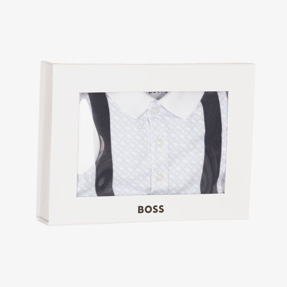 BOSS-Boys Blue Cotton Logo Babygrow | Childrensalon Outlet