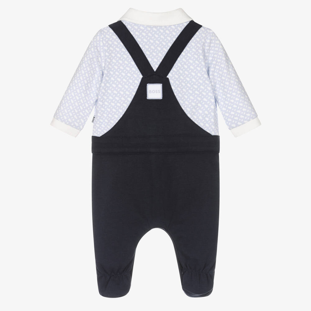 BOSS-Boys Blue Cotton Logo Babygrow | Childrensalon Outlet