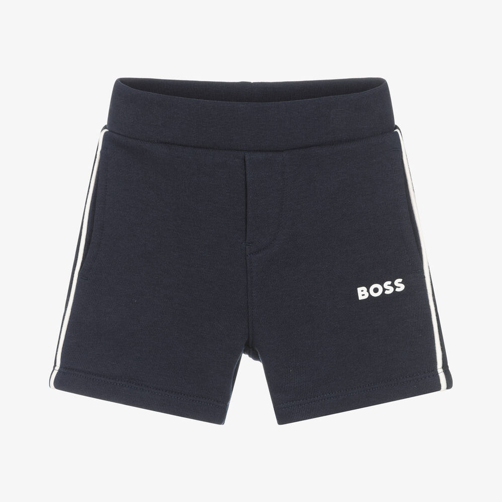 BOSS - Boys Blue Cotton Logo Shorts | Childrensalon