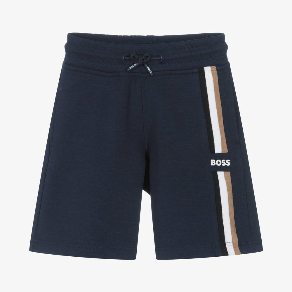 BOSS - Boys Blue Cotton Logo Shorts | Childrensalon