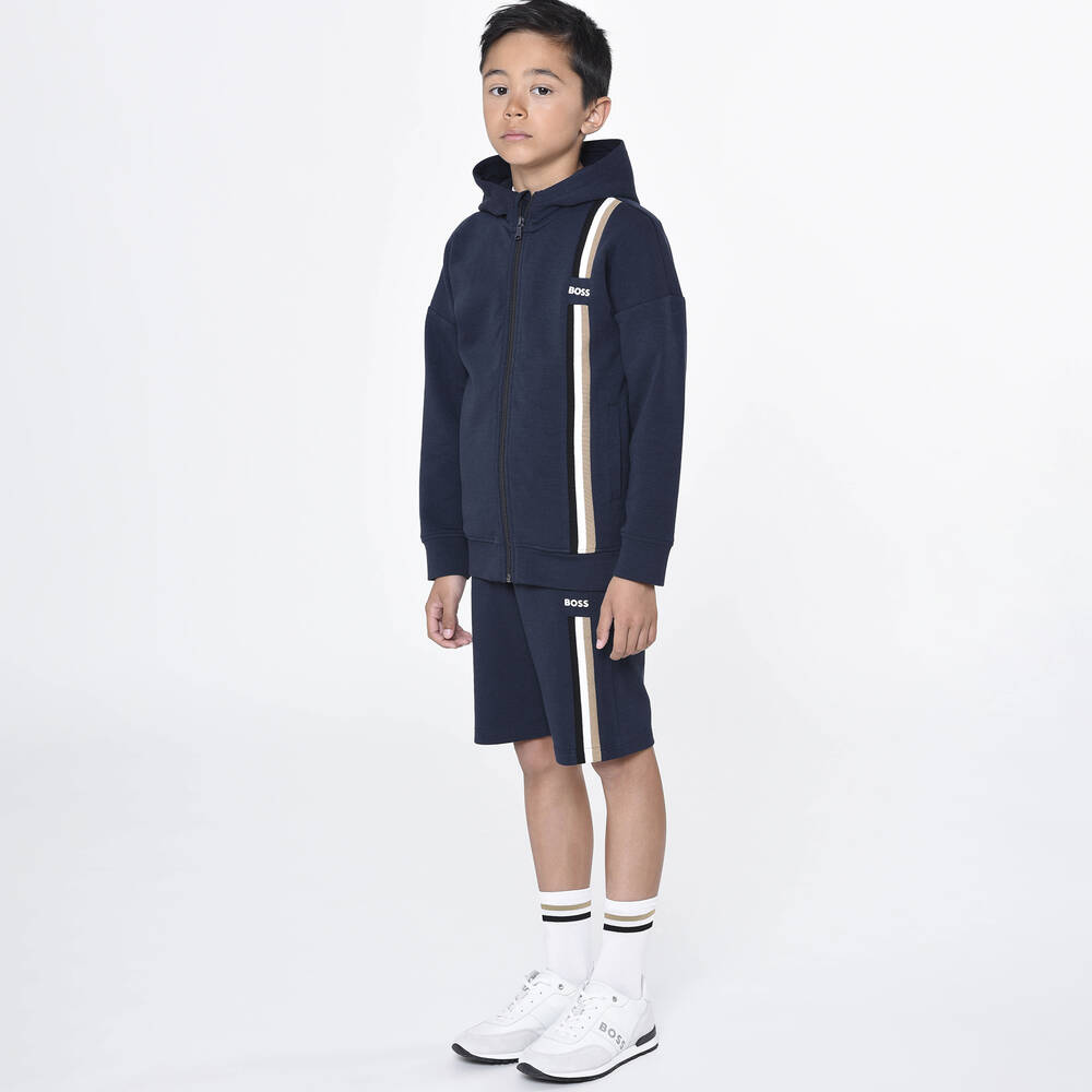 BOSS-شورت قطن جيرسي لون كحلي للأولاد | Childrensalon Outlet