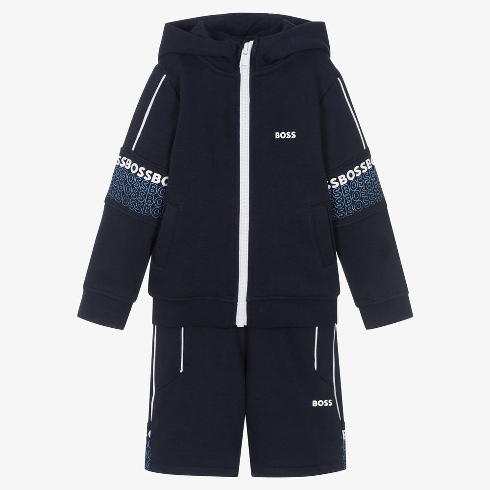 BOSS - Boys Blue Cotton Logo Tracksuit | Childrensalon