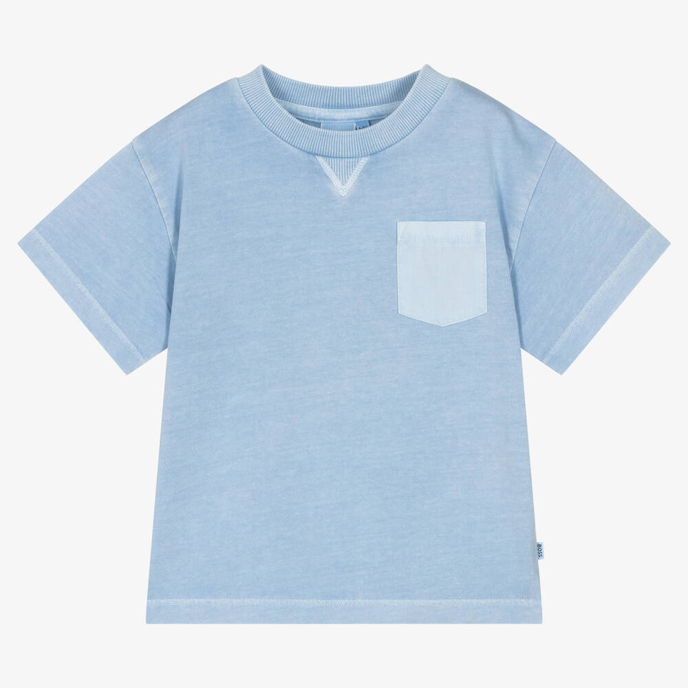 BOSS - Boys Blue Cotton Pocket T-Shirt | Childrensalon