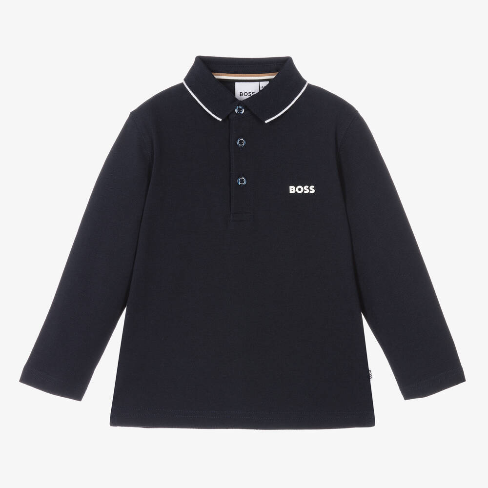 BOSS - Polo bleu en coton Garçon | Childrensalon