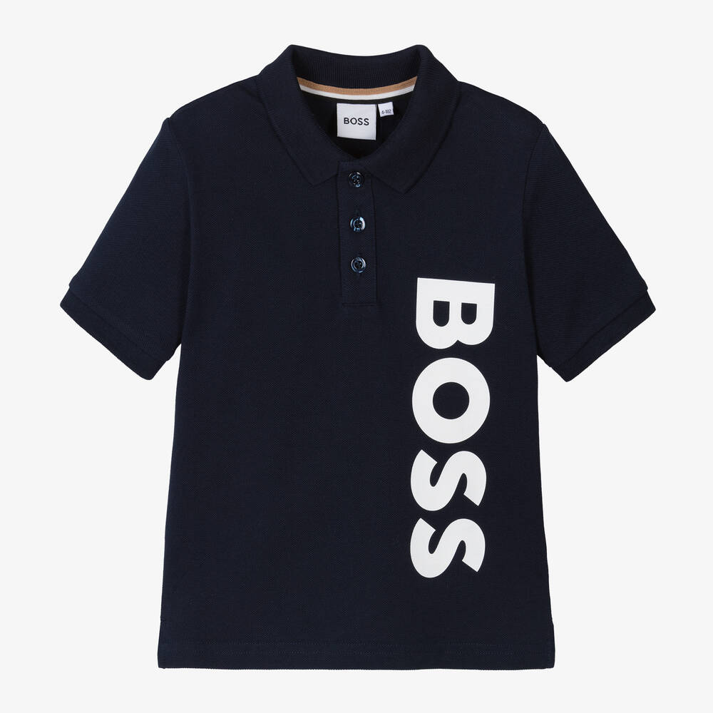 BOSS- Boys Blue Cotton Polo Shirt | Childrensalon Outlet