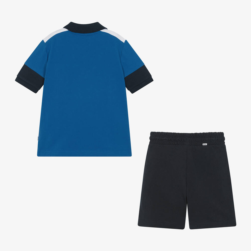 BOSS-Boys Blue Cotton Shorts Set | Childrensalon Outlet