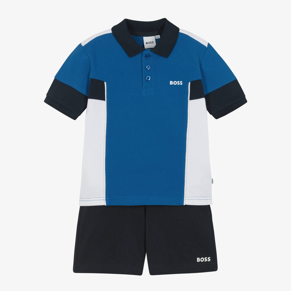 BOSS-Boys Blue Cotton Shorts Set | Childrensalon Outlet