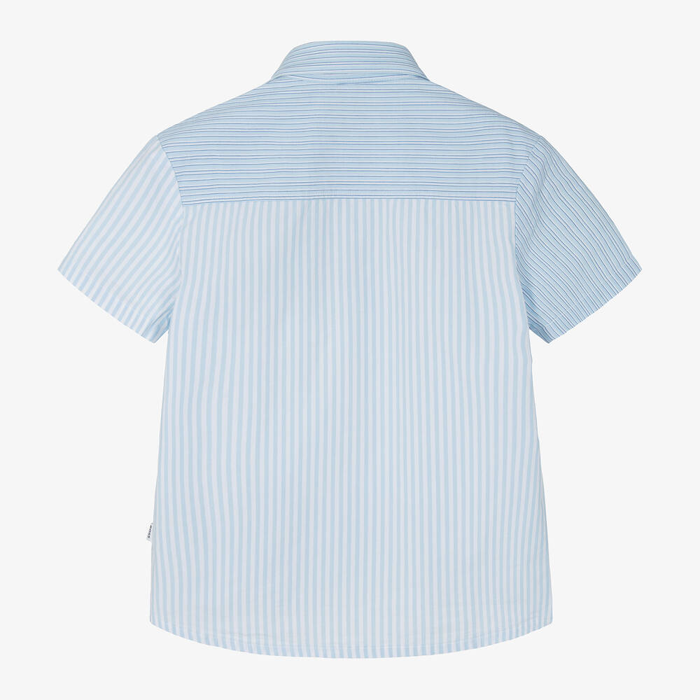 BOSS-Boys Blue Cotton Striped Shirt | Childrensalon Outlet