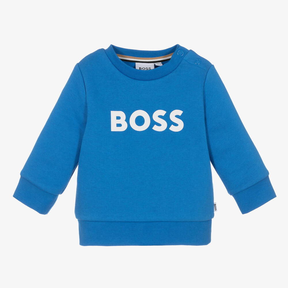 BOSS - Sweat bleu en coton garçon | Childrensalon