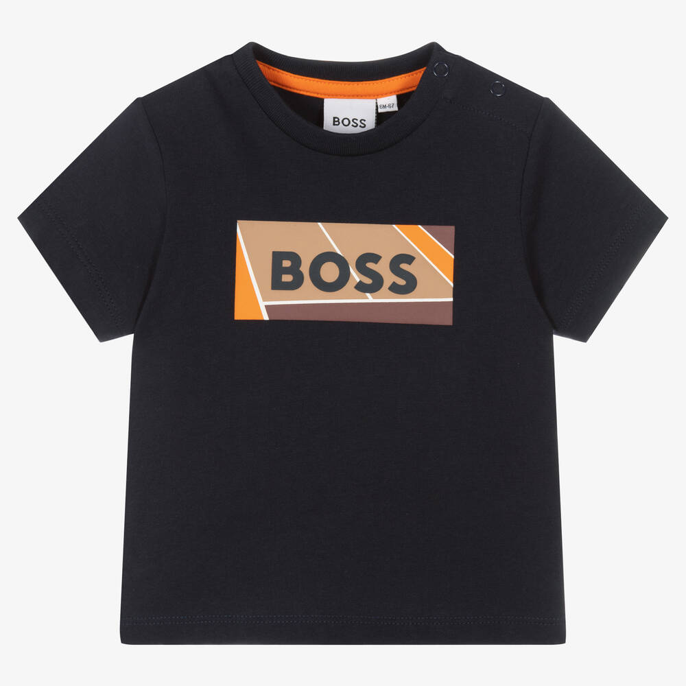 BOSS - Boys Blue Cotton Tennis Logo T-Shirt | Childrensalon