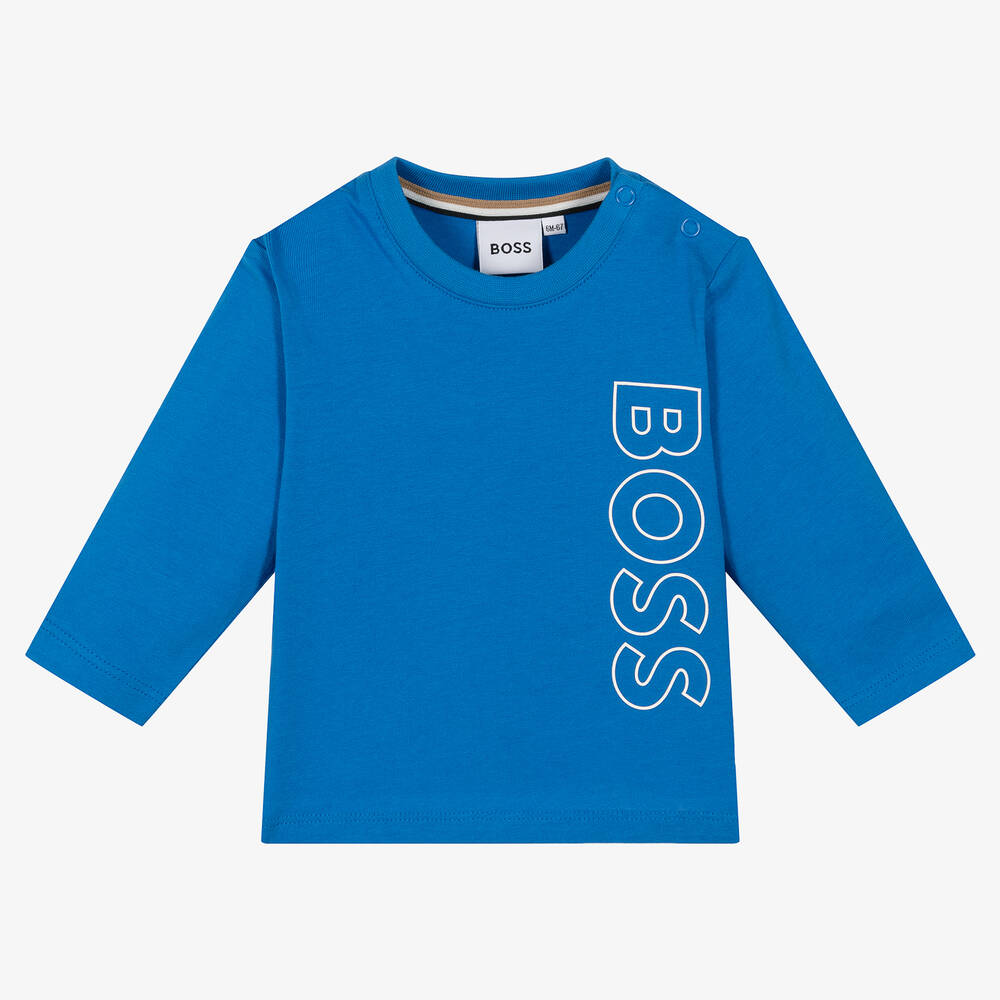 BOSS - Boys Blue Cotton Top | Childrensalon