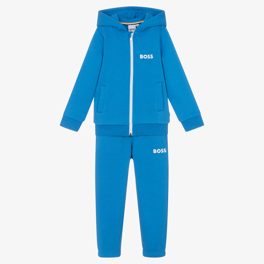 BOSS - Boys Blue Cotton Tracksuit | Childrensalon