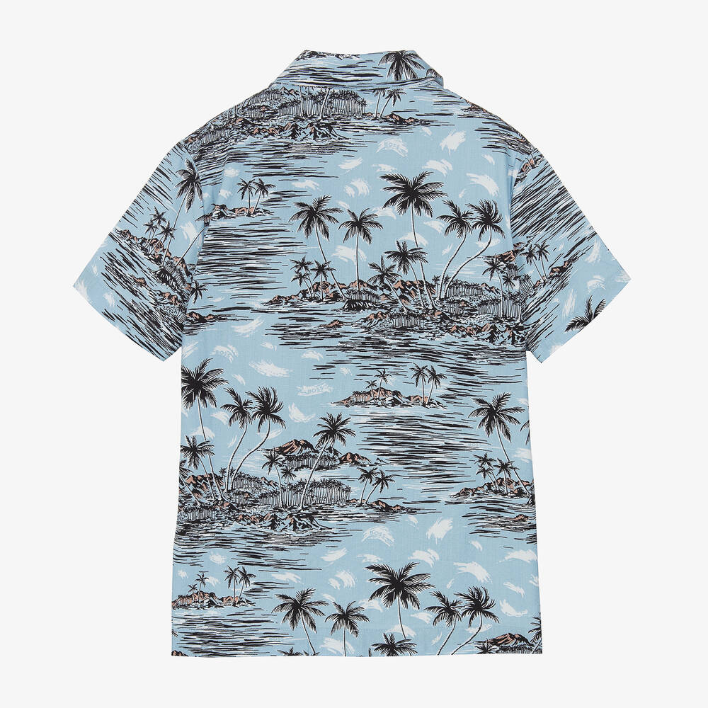 BOSS-Голубая хлопковая рубашка с тропическим принтом | Childrensalon Outlet