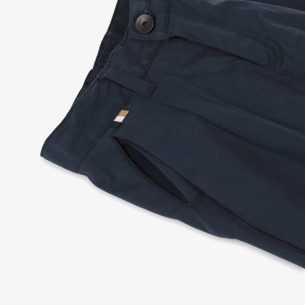 BOSS-Boys Blue Cotton Twill Chinos | Childrensalon Outlet