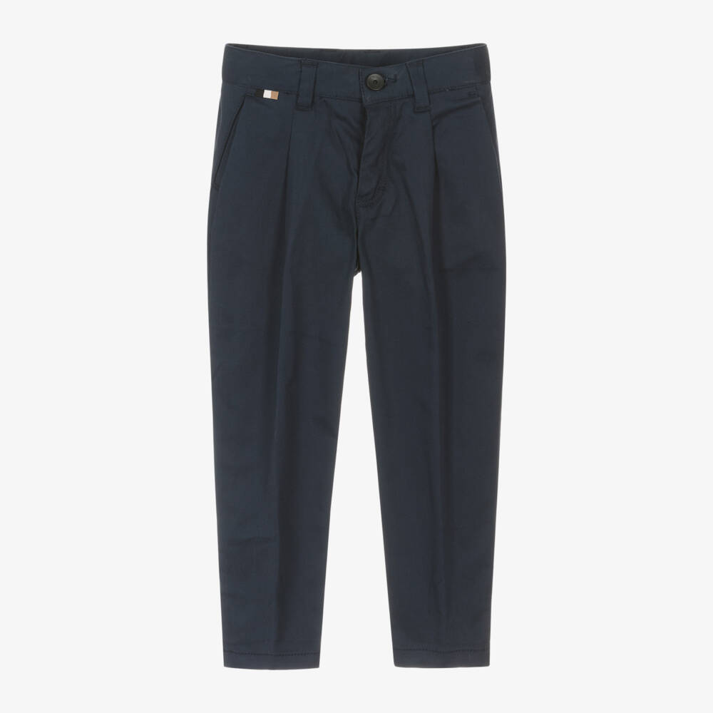 BOSS-Boys Blue Cotton Twill Chinos | Childrensalon Outlet