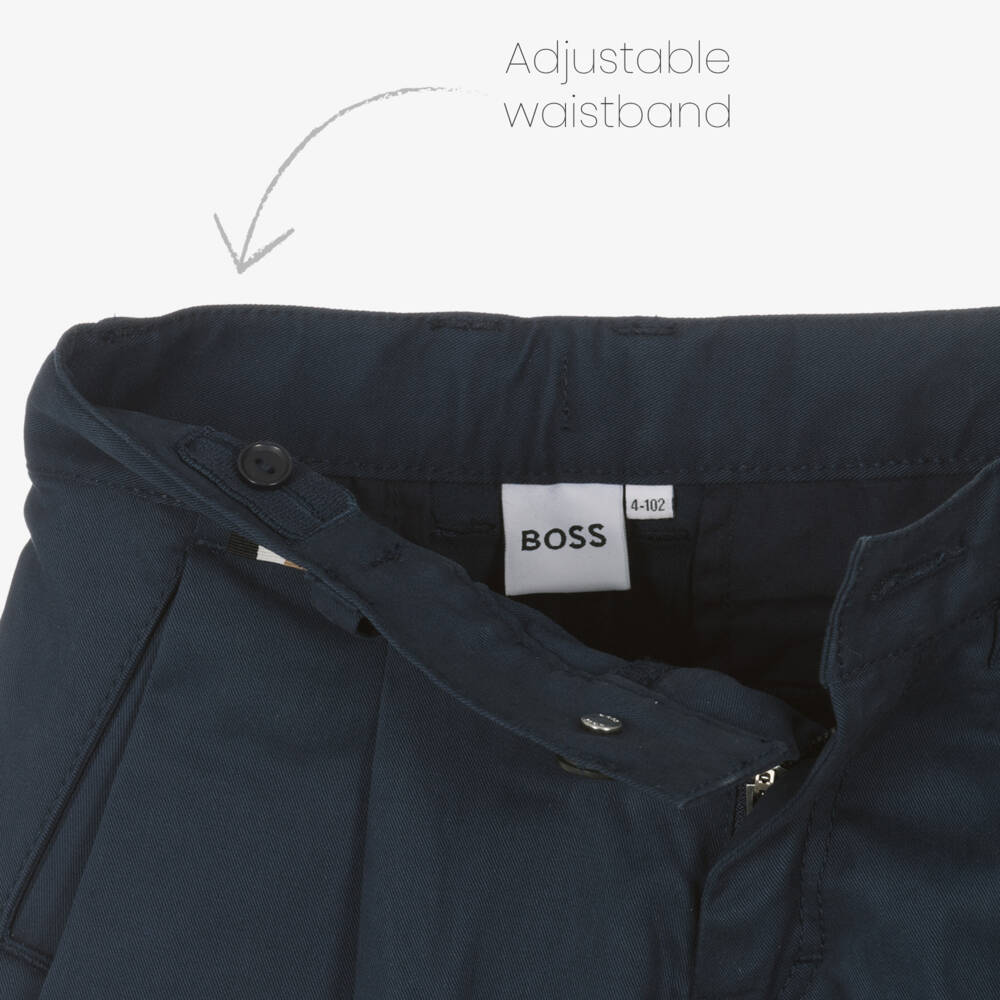BOSS-Boys Blue Cotton Twill Chinos | Childrensalon Outlet