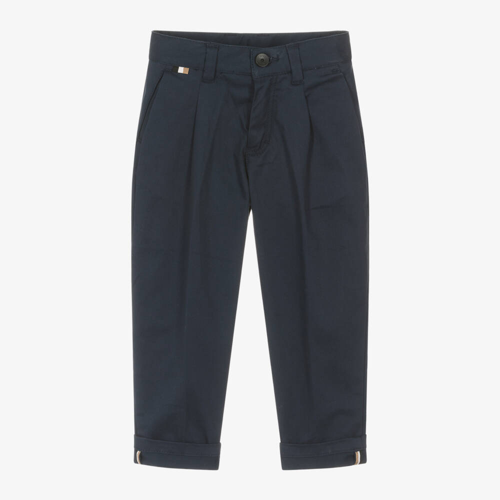 BOSS-Boys Blue Cotton Twill Chinos | Childrensalon Outlet