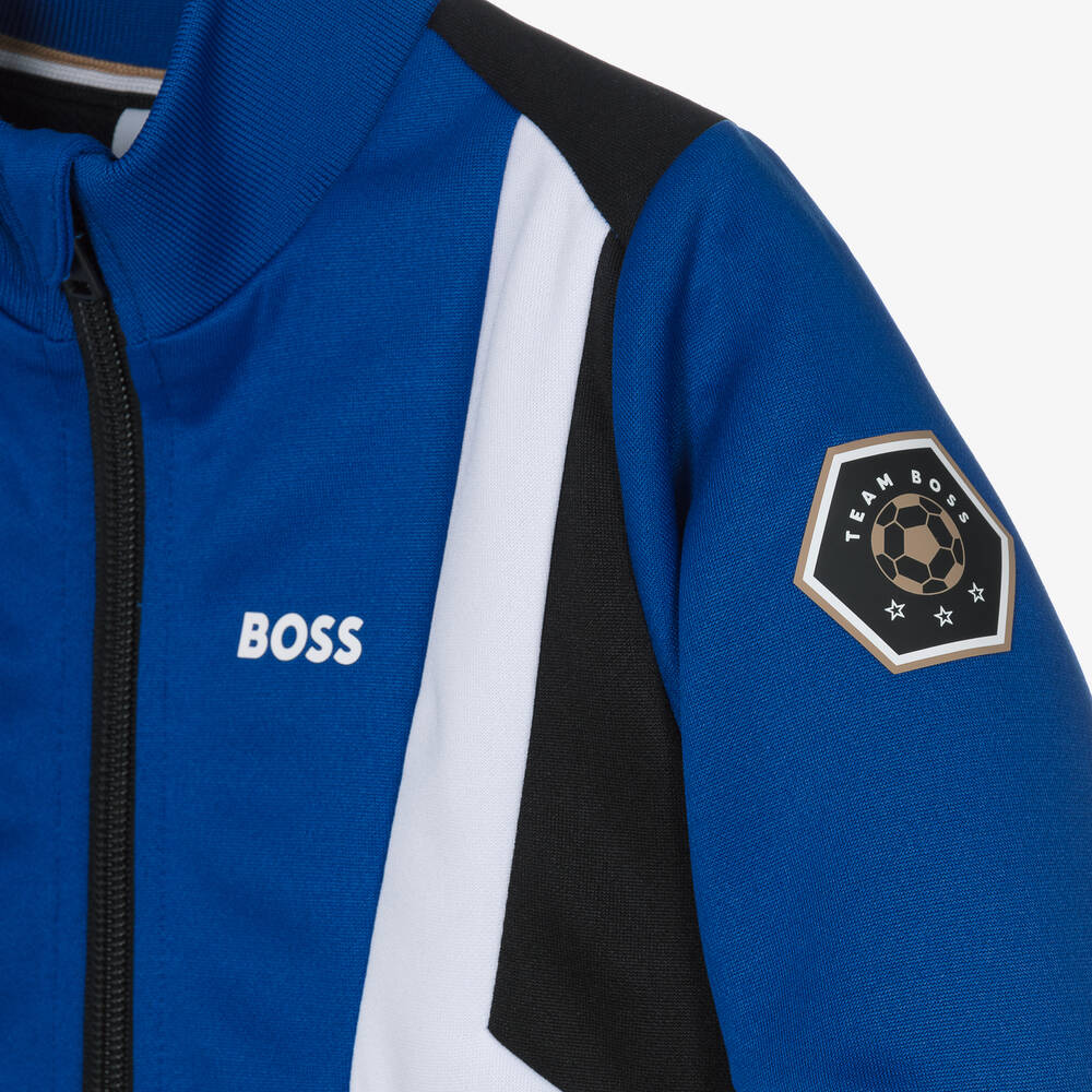 BOSS-Boys Blue Football Zip-Up Top | Childrensalon Outlet