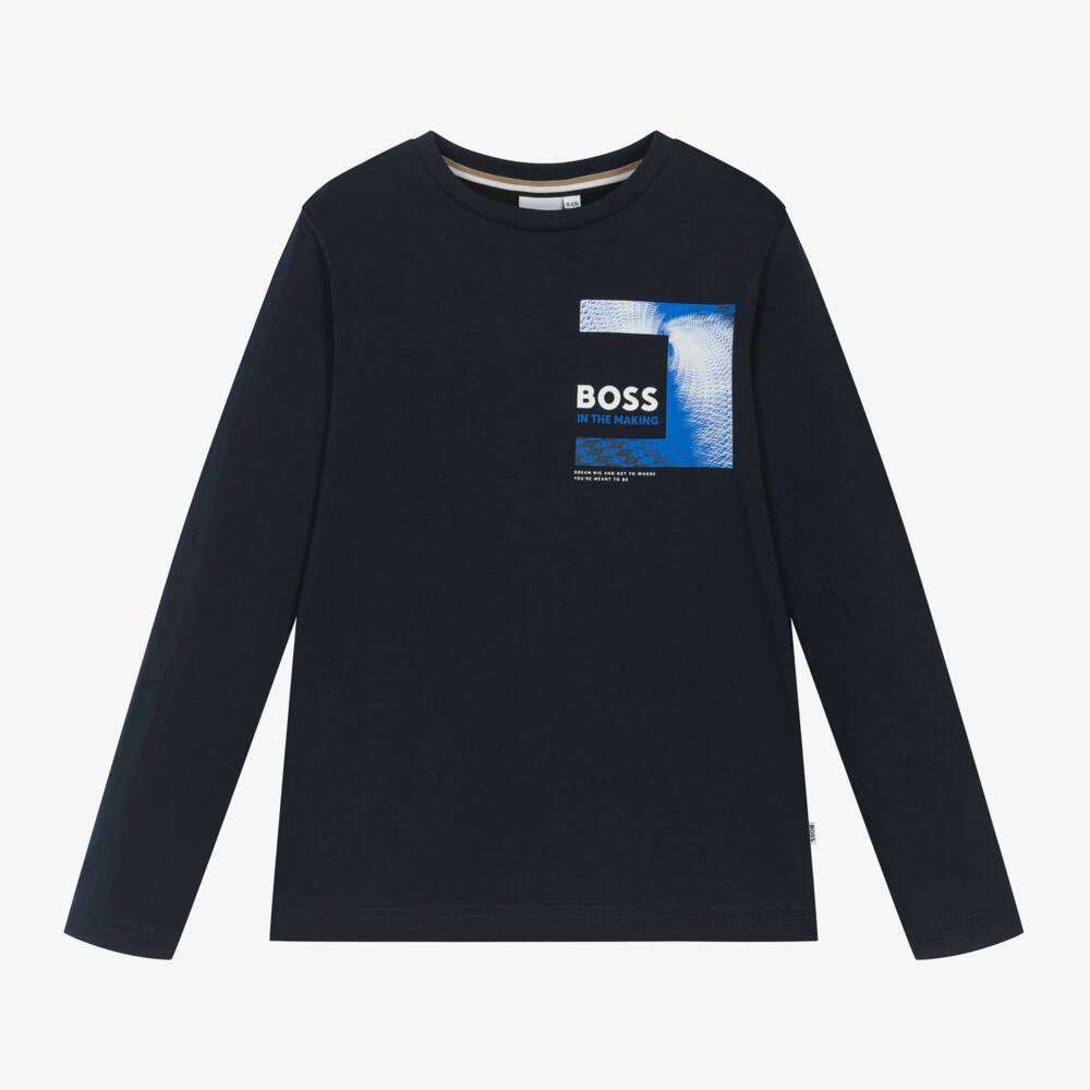 BOSS-Boys Blue Graphic Cotton Tee | Childrensalon Outlet