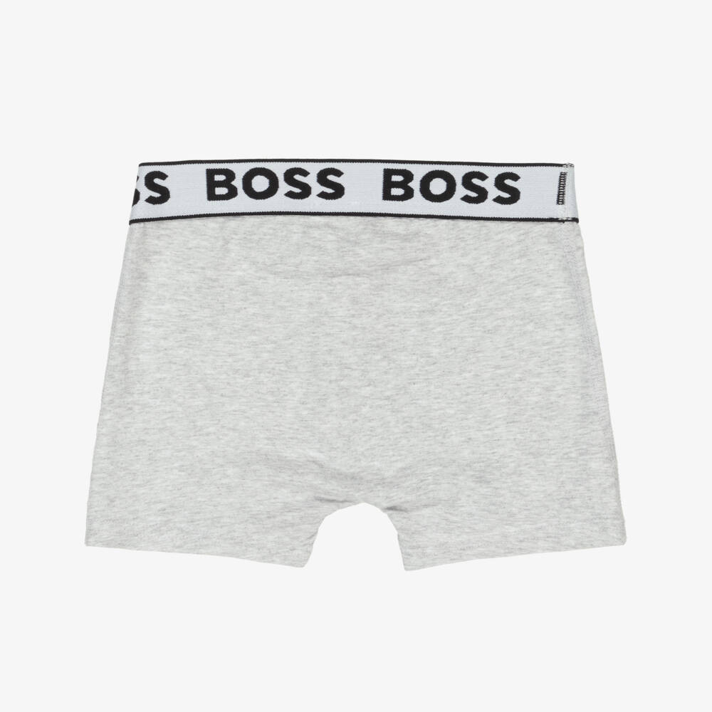 BOSS-Boys Blue & Grey Cotton Boxers | Childrensalon Outlet