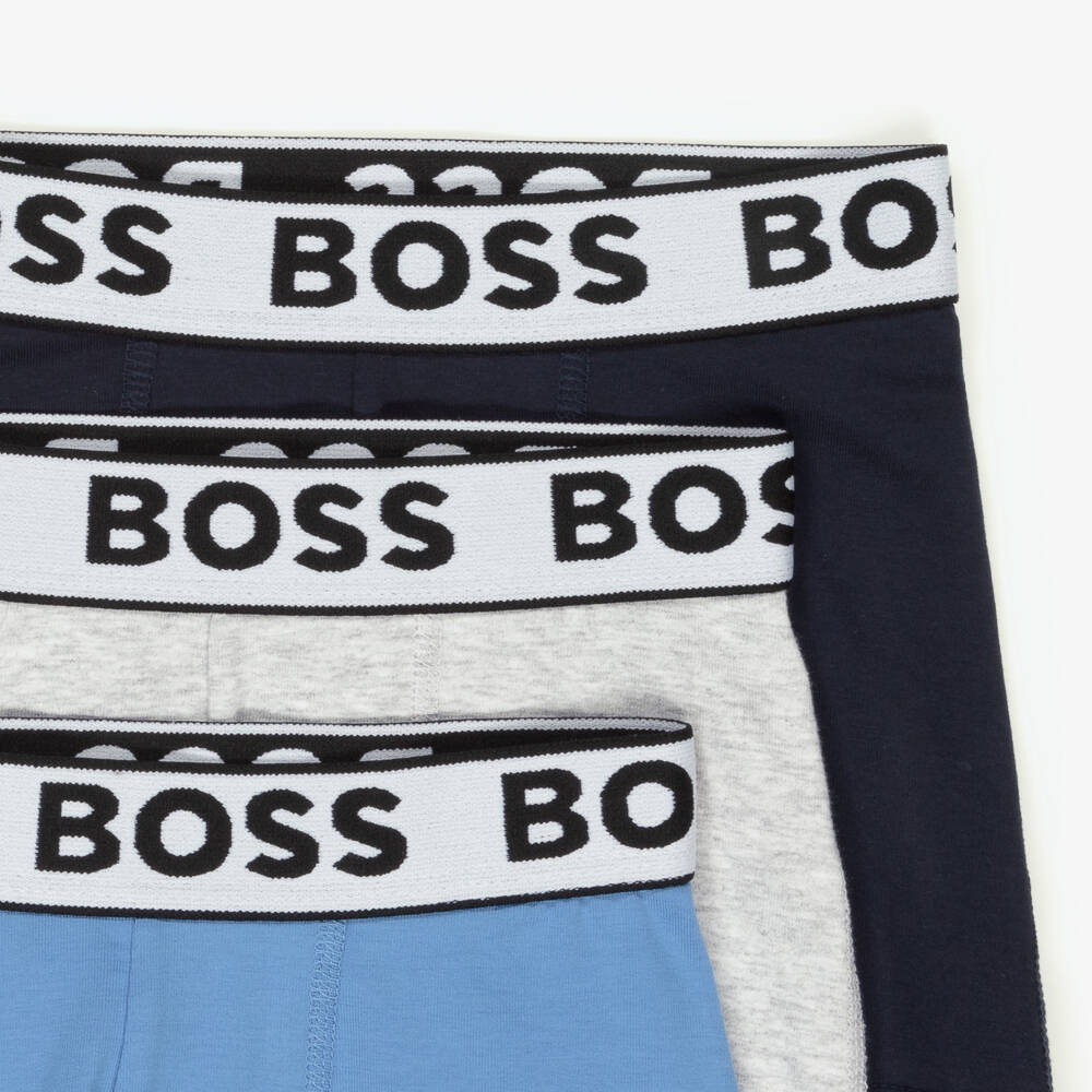 BOSS-Boys Blue & Grey Cotton Boxers | Childrensalon Outlet