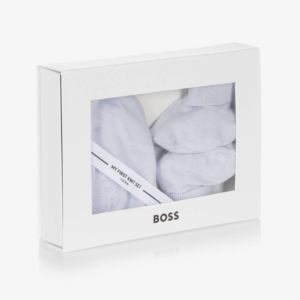 BOSS-Boys Blue Hat and Booties Set | Childrensalon Outlet