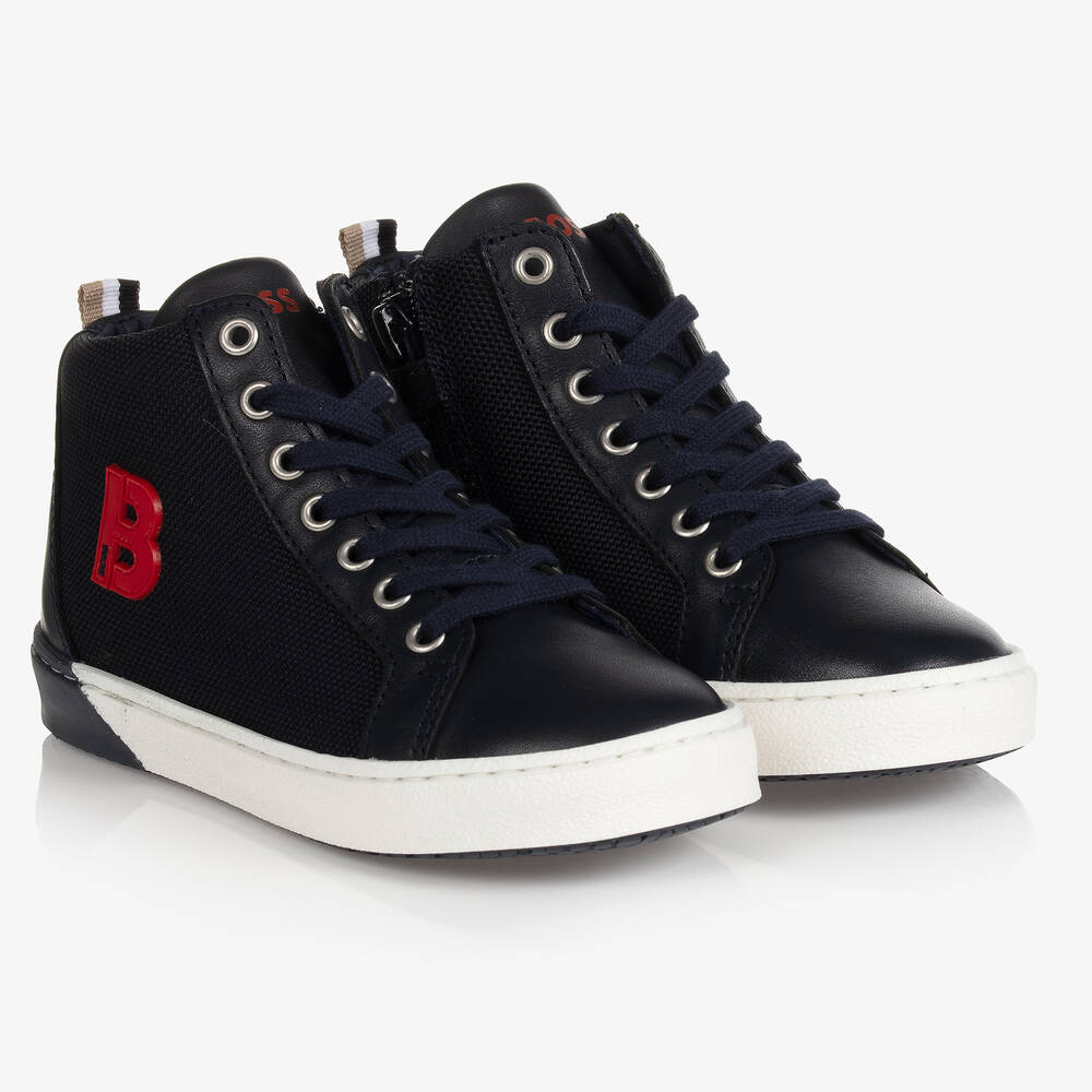 BOSS - Boys Blue High-Top Trainers | Childrensalon