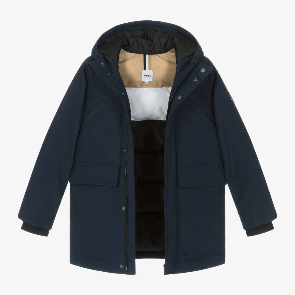 BOSS-Boys Blue Hooded Jacket | Childrensalon Outlet