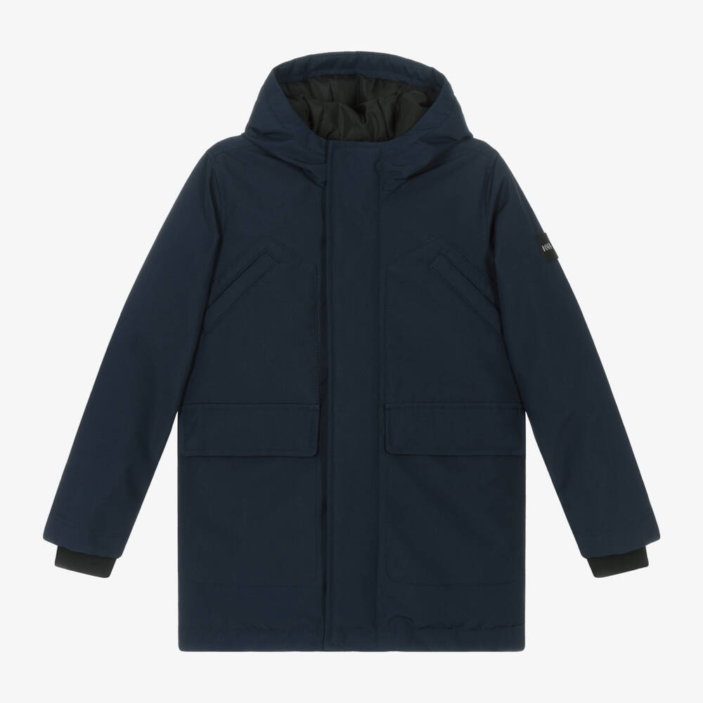 BOSS-Boys Blue Hooded Jacket | Childrensalon Outlet