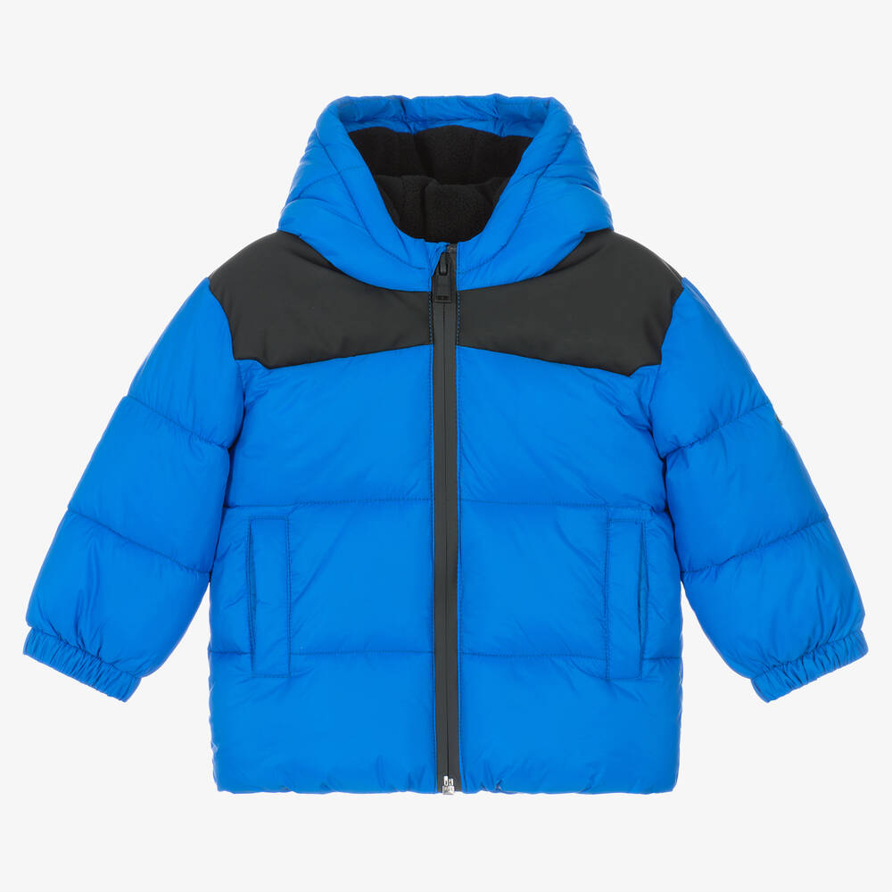 BOSS - Boys Blue Hooded Puffer Coat | Childrensalon