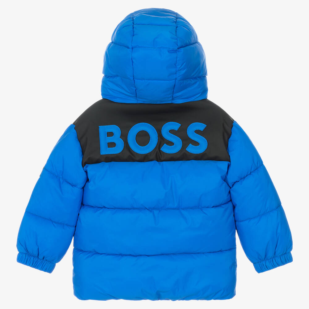 BOSS-Boys Blue Hooded Puffer Coat | Childrensalon Outlet