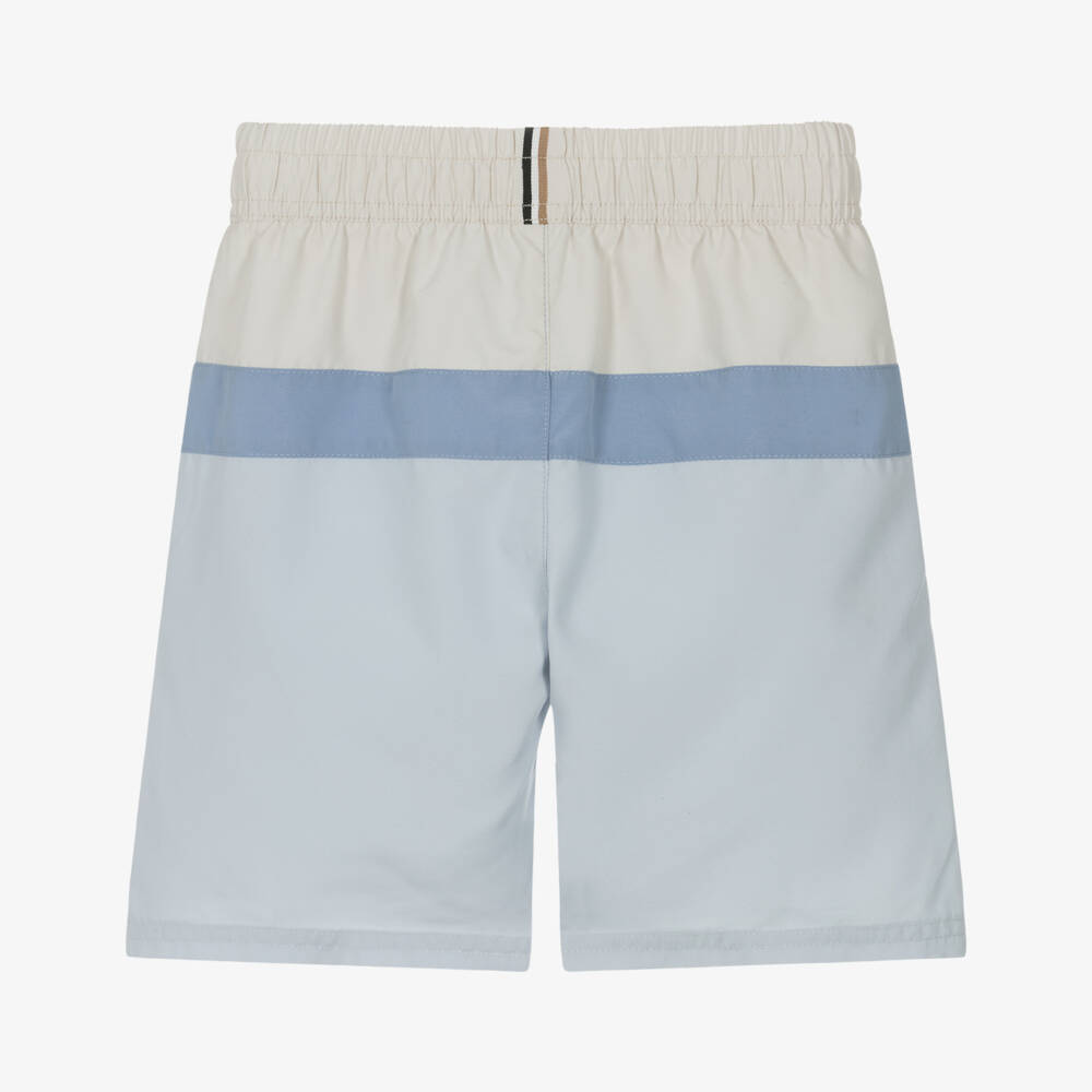 BOSS-Boys Blue & Ivory Colourblock Swim Shorts | Childrensalon Outlet