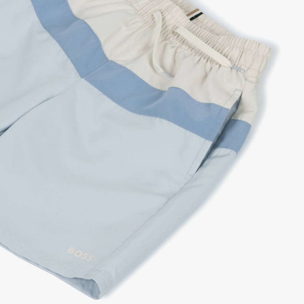 BOSS-Boys Blue & Ivory Colourblock Swim Shorts | Childrensalon Outlet