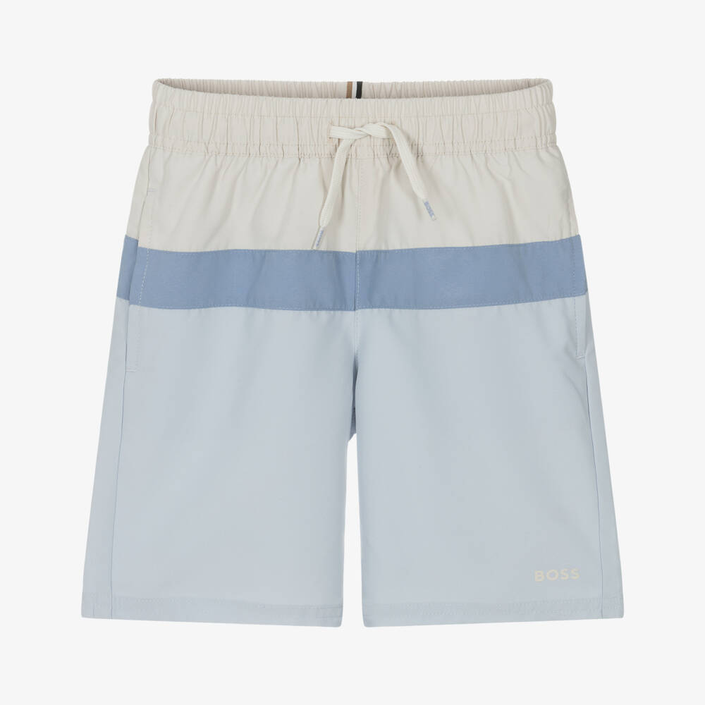 BOSS-Boys Blue & Ivory Colourblock Swim Shorts | Childrensalon Outlet