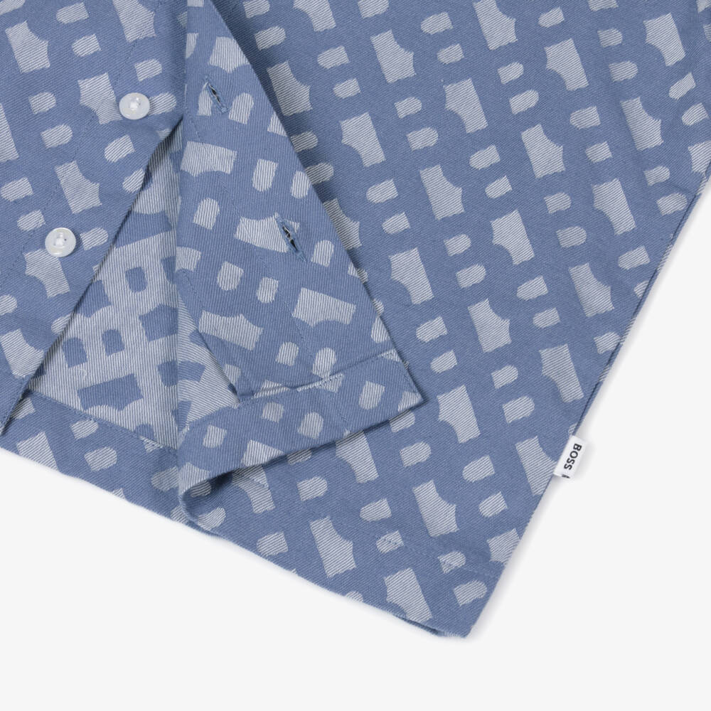 BOSS-Boys Blue Jacquard Logo Shirt | Childrensalon Outlet