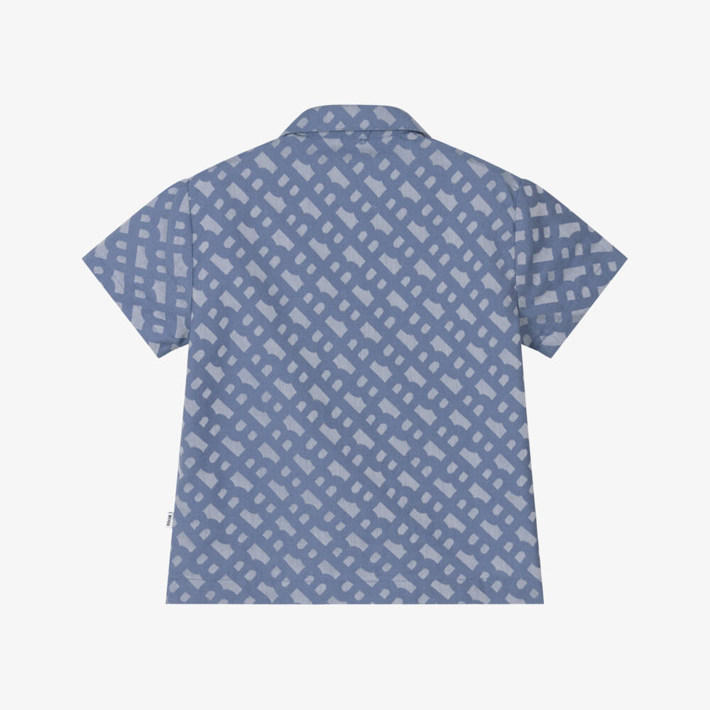 BOSS-Boys Blue Jacquard Logo Shirt | Childrensalon Outlet