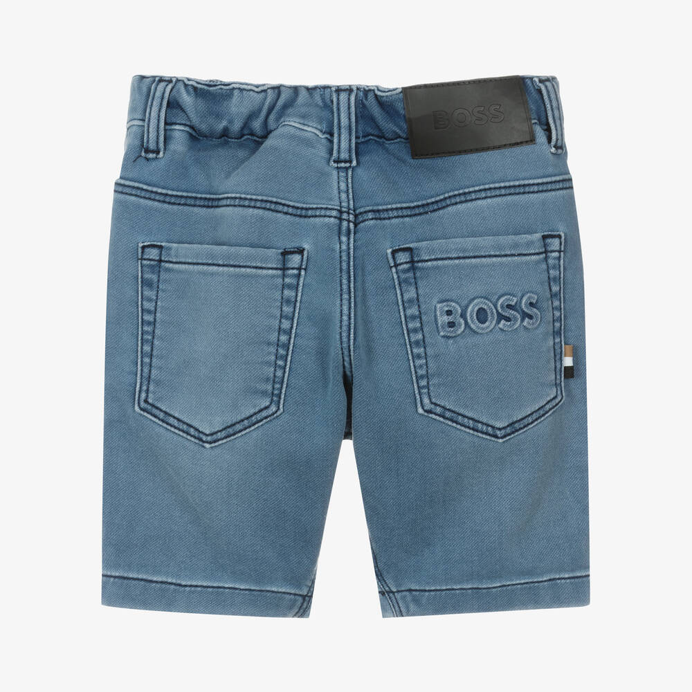 BOSS Boys Blue Jersey Denim Shorts Childrensalon Outlet