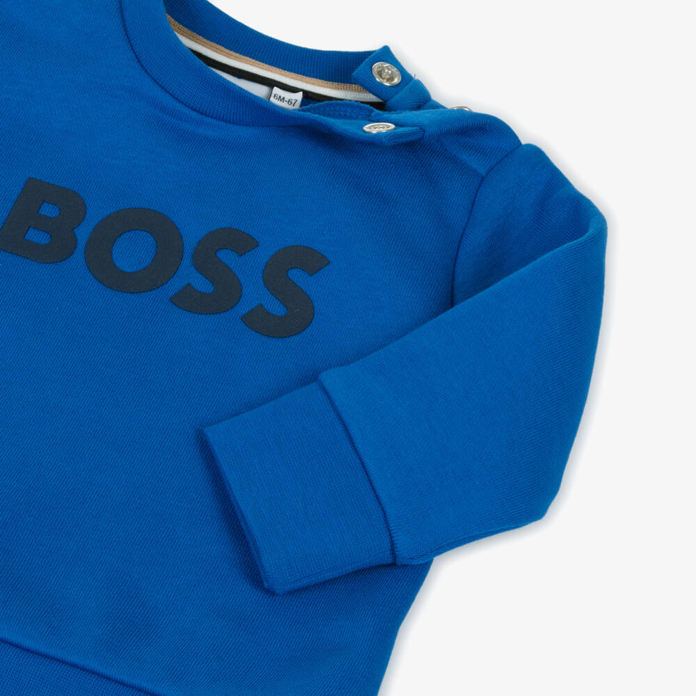 BOSS-Boys Blue Jersey Sweatshirt | Childrensalon Outlet
