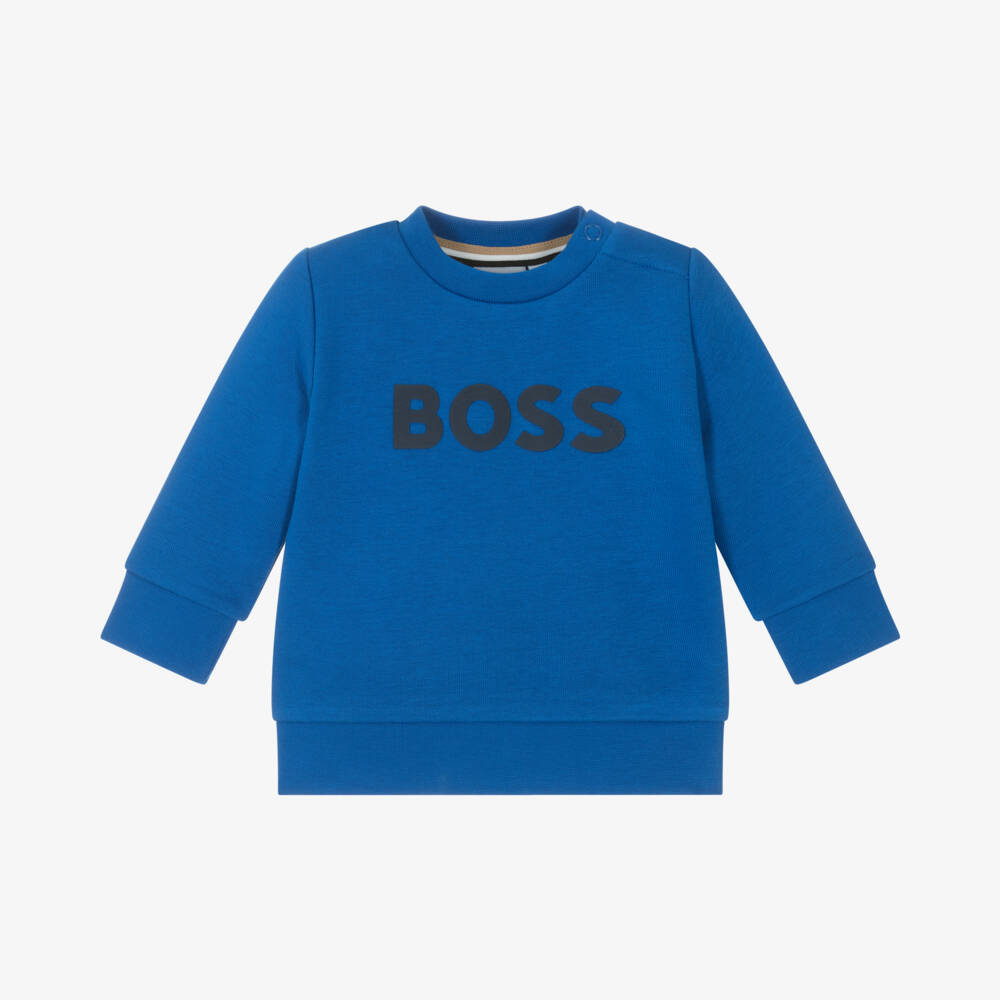 BOSS-Boys Blue Jersey Sweatshirt | Childrensalon Outlet