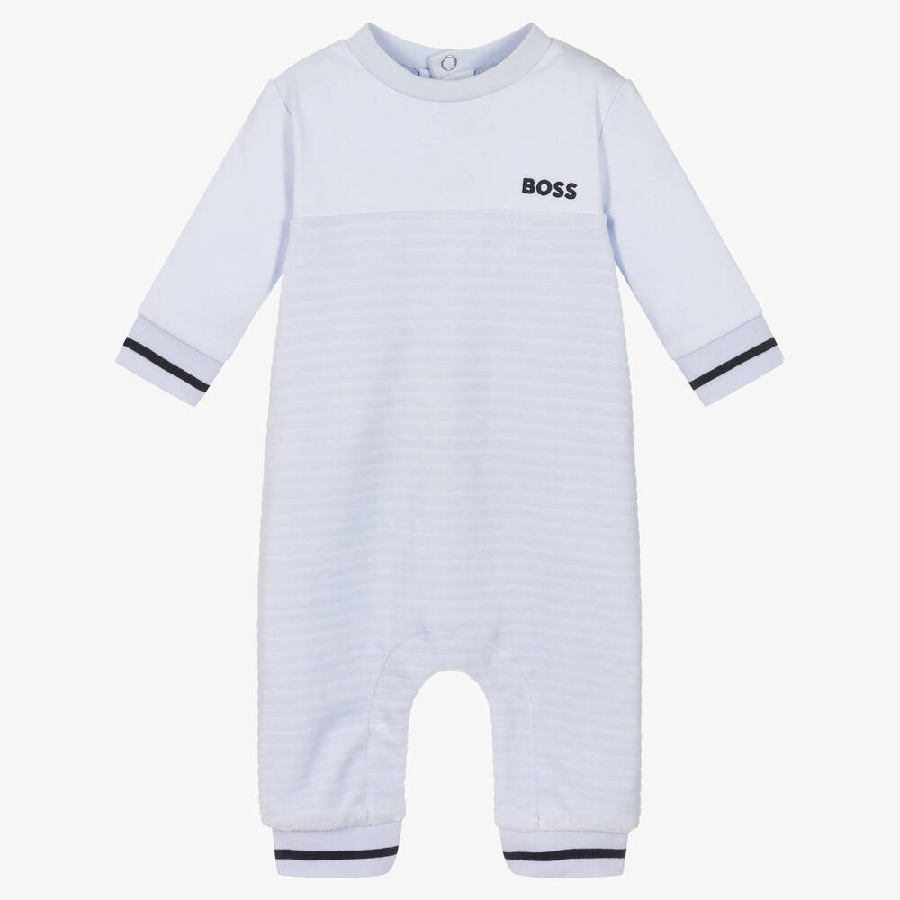 BOSS - Blauer Jersey- & Velours-Strampler | Childrensalon