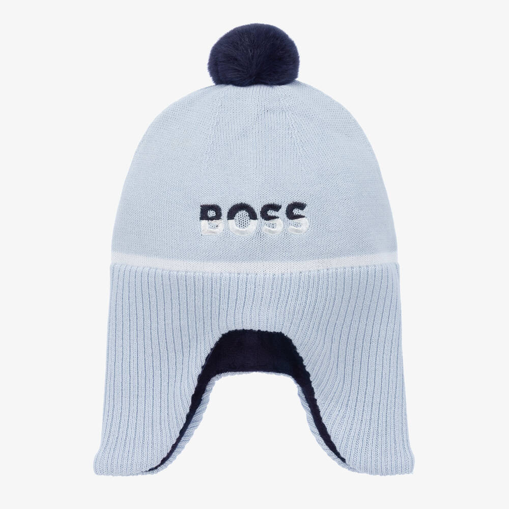 BOSS-Boys Blue Knitted Pom-Pom Hat | Childrensalon Outlet