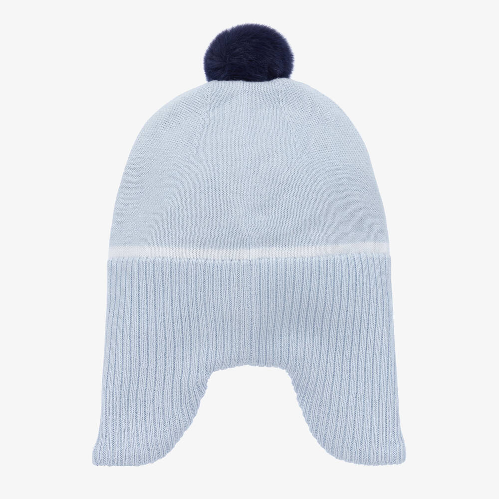 BOSS-قبعة بوم-بوم قطن محبوك لون أزرق أطفال ولادي | Childrensalon Outlet