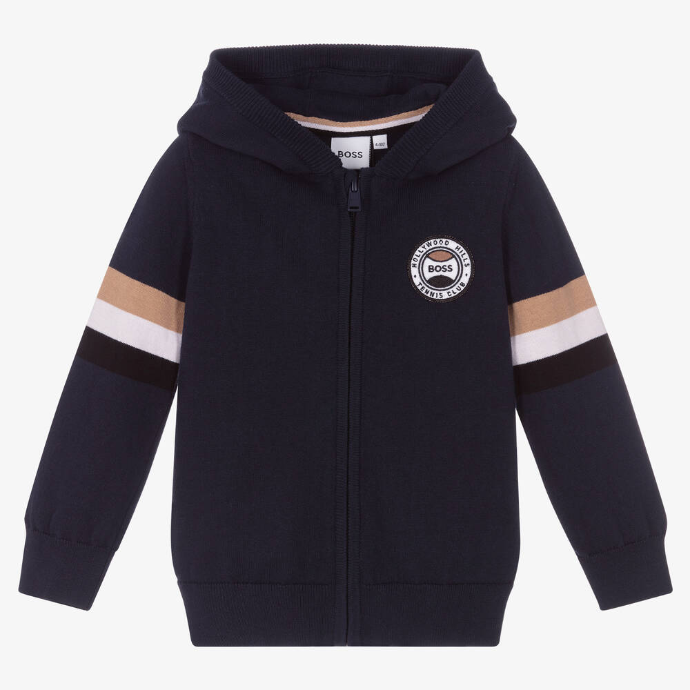 BOSS - Boys Blue Knitted Zip-Up Hoodie | Childrensalon