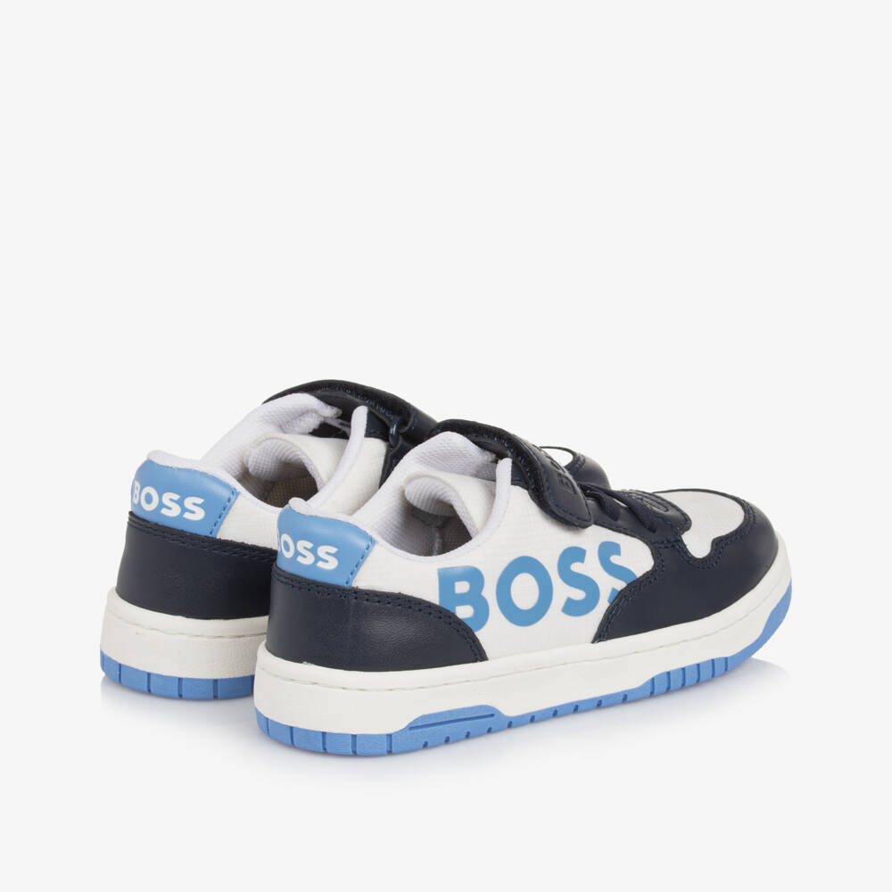 BOSS-Boys Blue Leather & Canvas Sneakers | Childrensalon Outlet
